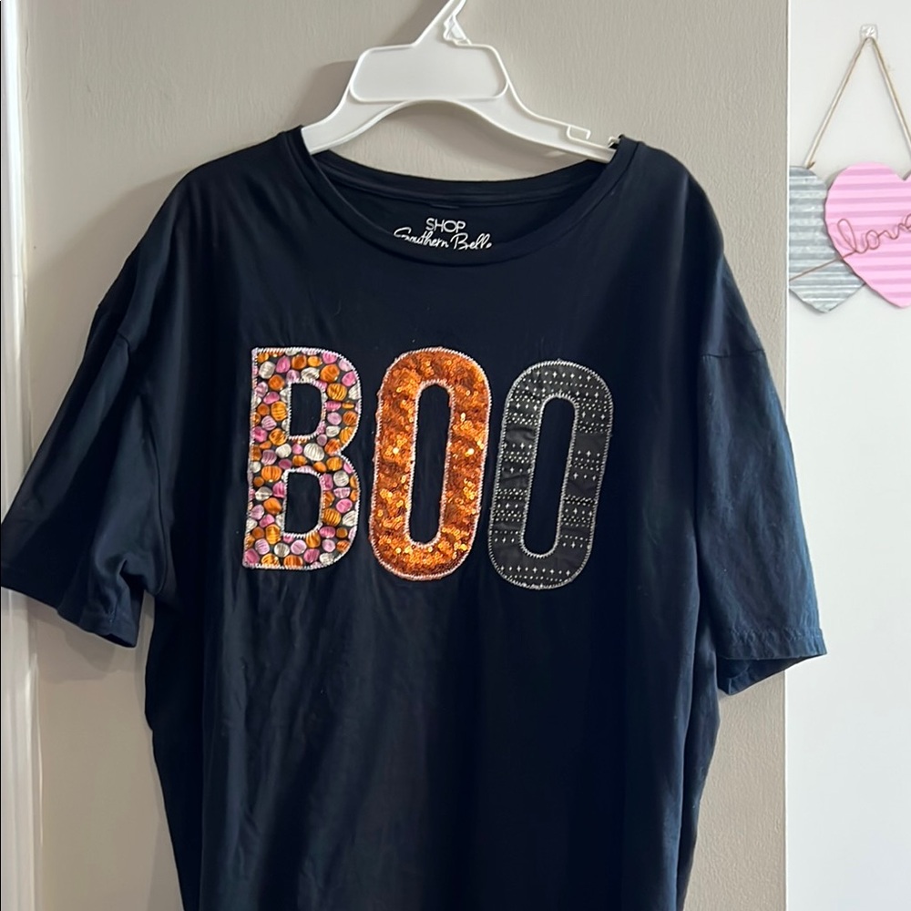 Black Short Sleeve Tee with Halloween BOO Design